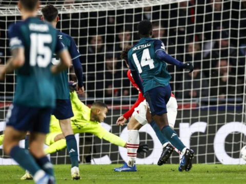 Eddie Nketiah scored his first Champions League goal in four appearances to give Arsenal the lead in Eindhoven